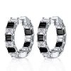Sterling Silver Emerald Cut Hoop Earrings for Women, Rhodium Plated