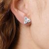 Three Stone Round Cut Stud Earrings in Rhodium Plated 925 Sterling Silver