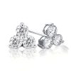 Three Stone Round Cut Stud Earrings in Rhodium Plated 925 Sterling Silver