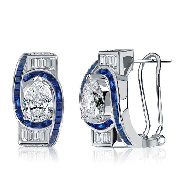 Art Deco Pear Shaped Sterling Silver Hoop Earrings for Women