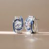 Art Deco Pear Shaped Sterling Silver Hoop Earrings for Women