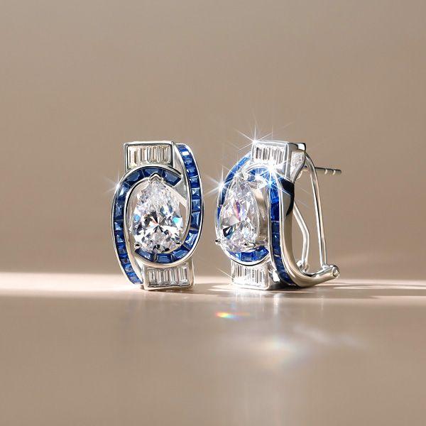 Art Deco Pear Shaped Sterling Silver Hoop Earrings for Women