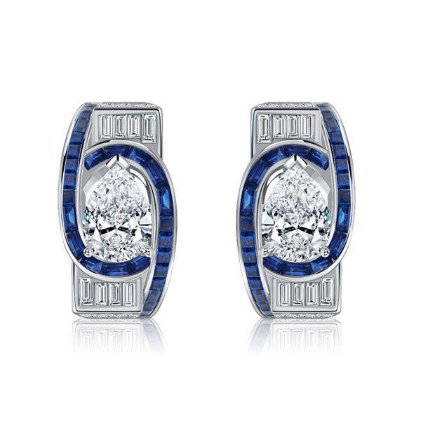 Art Deco Pear Shaped Sterling Silver Hoop Earrings for Women