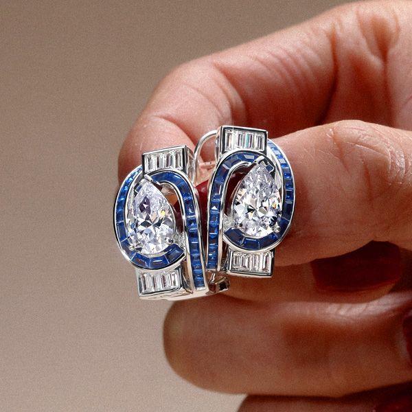 Art Deco Pear Shaped Sterling Silver Hoop Earrings for Women
