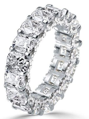 White Sapphire Eternity Wedding Band - Cushion Cut Sterling Silver