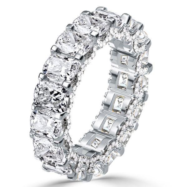 White Sapphire Eternity Wedding Band - Cushion Cut Sterling Silver