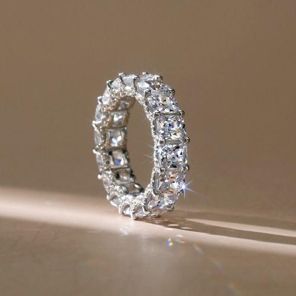 White Sapphire Eternity Wedding Band - Cushion Cut Sterling Silver