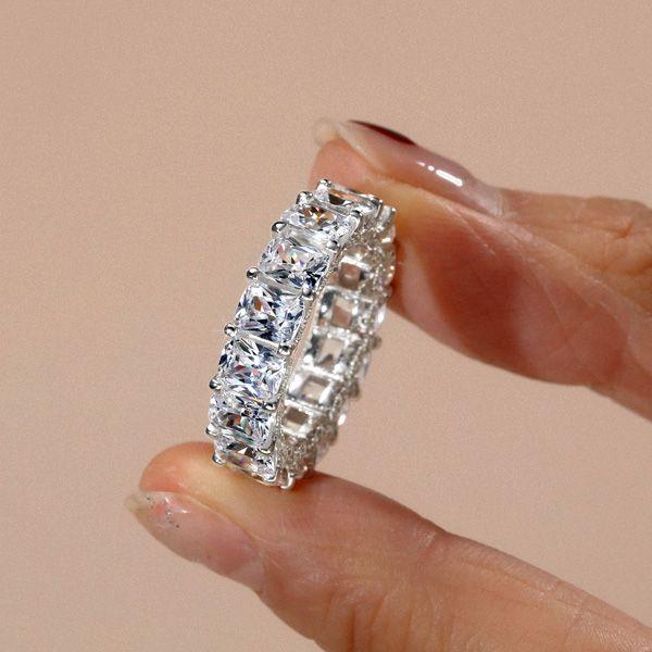 White Sapphire Eternity Wedding Band - Cushion Cut Sterling Silver