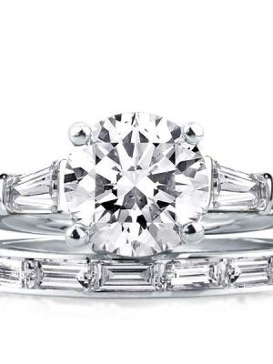 Baguette Cut Sterling Silver Wedding Ring Set - 2.0 CT Center Stone