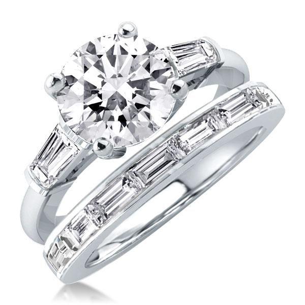 Baguette Cut Sterling Silver Wedding Ring Set - 2.0 CT Center Stone
