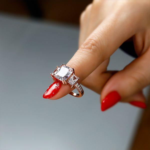 Rose Gold Three Stone White Sapphire Engagement Ring - 18K Rose Gold Plated Sterling Silver