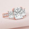 Rose Gold Three Stone White Sapphire Engagement Ring - 18K Rose Gold Plated Sterling Silver