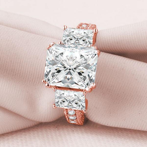 Rose Gold Three Stone White Sapphire Engagement Ring - 18K Rose Gold Plated Sterling Silver