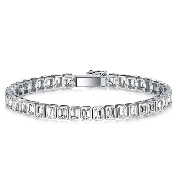Emerald Cut White Sapphire Tennis Bracelet - Sterling Silver Bezel Setting