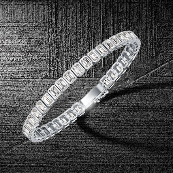 Emerald Cut White Sapphire Tennis Bracelet - Sterling Silver Bezel Setting