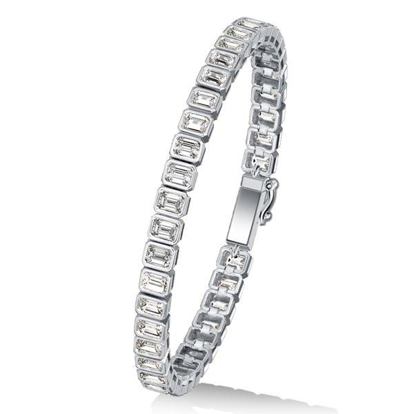 Emerald Cut White Sapphire Tennis Bracelet - Sterling Silver Bezel Setting