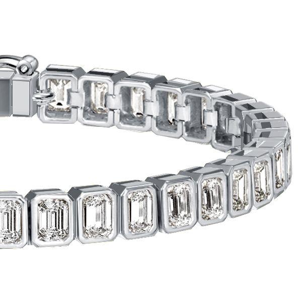 Emerald Cut White Sapphire Tennis Bracelet - Sterling Silver Bezel Setting