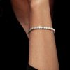 Emerald Cut White Sapphire Tennis Bracelet - Sterling Silver Bezel Setting