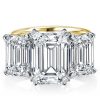 Emerald Cut Three Stone Engagement Ring in Two Tone Sterling Silver, 10.35 CTW