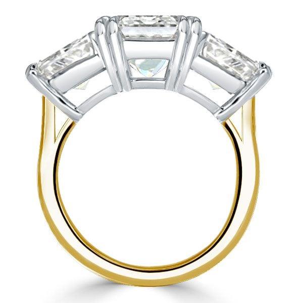 Emerald Cut Three Stone Engagement Ring in Two Tone Sterling Silver, 10.35 CTW