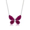 Dancing Butterfly Ruby & Sapphire Pendant Necklace - Sterling Silver