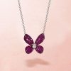 Dancing Butterfly Ruby & Sapphire Pendant Necklace - Sterling Silver