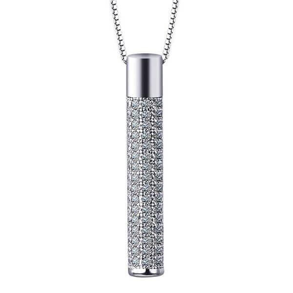 White Sapphire Stick Pendant Necklace for Women - 925 Sterling Silver (17-22 inch)