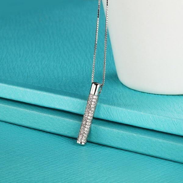 White Sapphire Stick Pendant Necklace for Women - 925 Sterling Silver (17-22 inch)