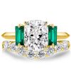Cushion Cut White & Emerald Bridal Set - 18K Gold Plated Sterling Silver