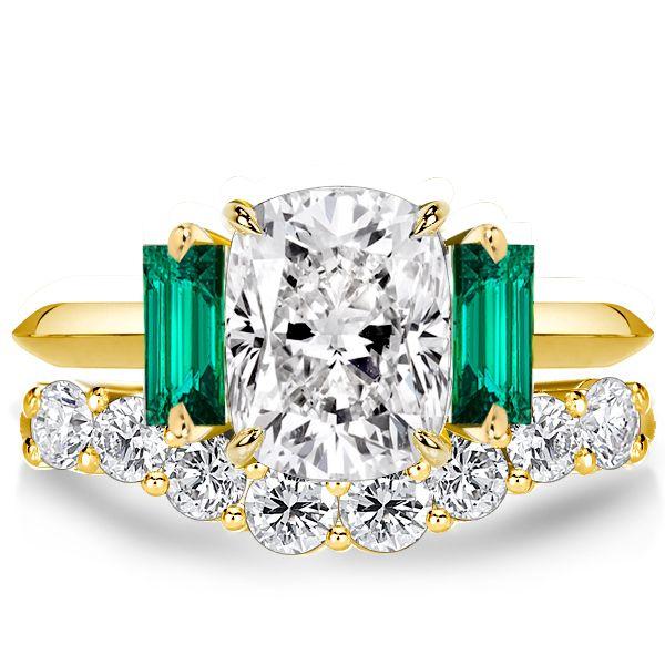 Cushion Cut White & Emerald Bridal Set - 18K Gold Plated Sterling Silver