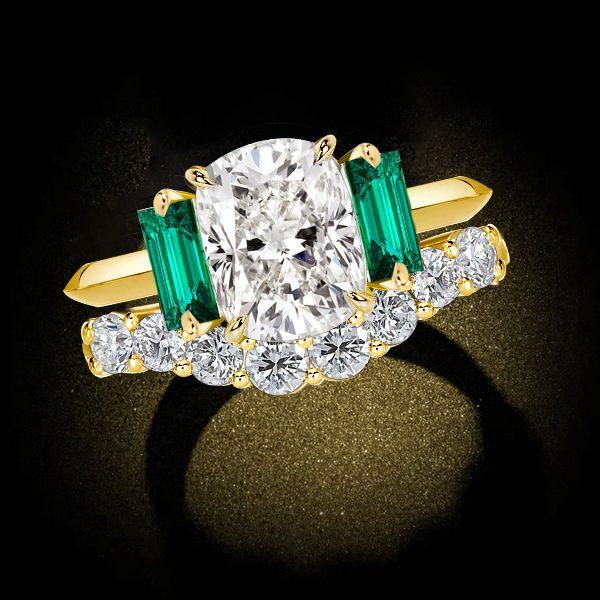 Cushion Cut White & Emerald Bridal Set - 18K Gold Plated Sterling Silver