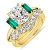 Cushion Cut White & Emerald Bridal Set - 18K Gold Plated Sterling Silver