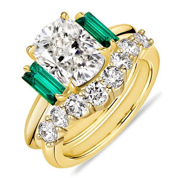 Cushion Cut White & Emerald Bridal Set - 18K Gold Plated Sterling Silver