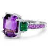 Amethyst Engagement Ring, 925 Sterling Silver, Three Stone Design