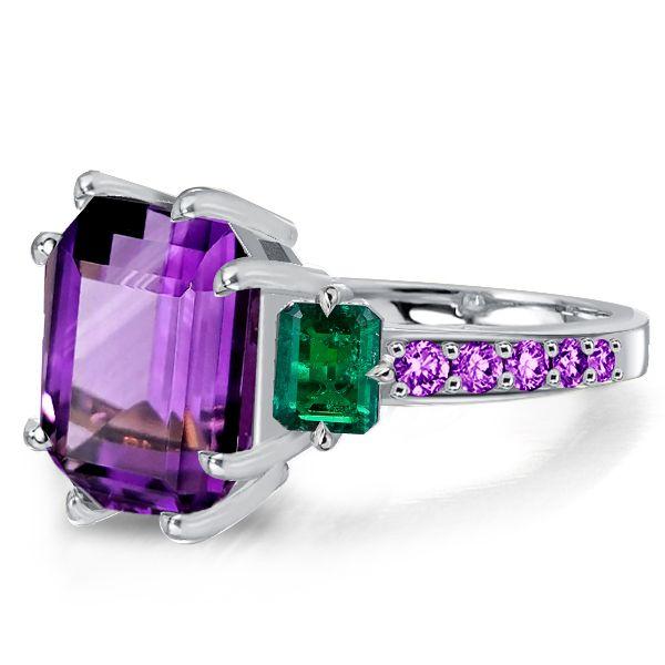 Amethyst Engagement Ring, 925 Sterling Silver, Three Stone Design