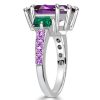 Amethyst Engagement Ring, 925 Sterling Silver, Three Stone Design