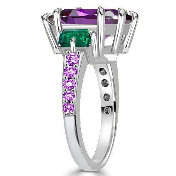 Amethyst Engagement Ring, 925 Sterling Silver, Three Stone Design
