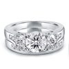 Three Stone Created White Sapphire Bridal Ring Set in 925 Sterling Silver