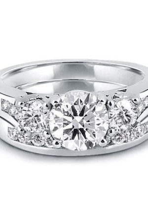 Three Stone Created White Sapphire Bridal Ring Set in 925 Sterling Silver