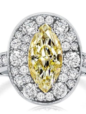 925 Sterling Silver Yellow Topaz Marquise Cut Halo Engagement Ring with 3.69 CT. TW. Stones
