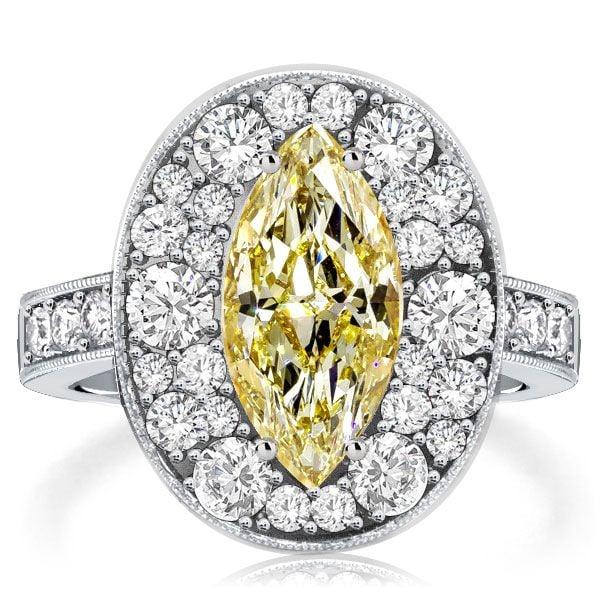 925 Sterling Silver Yellow Topaz Marquise Cut Halo Engagement Ring with 3.69 CT. TW. Stones
