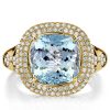 Aquamarine Cushion Cut Sterling Silver Ring - Dripping Halo Engagement Ring for Women