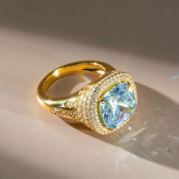 Aquamarine Cushion Cut Sterling Silver Ring - Dripping Halo Engagement Ring for Women