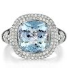 Aquamarine Cushion Cut Sterling Silver Ring - Dripping Halo Engagement Ring for Women