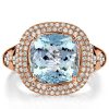 Aquamarine Cushion Cut Sterling Silver Ring - Dripping Halo Engagement Ring for Women