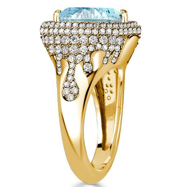Aquamarine Cushion Cut Sterling Silver Ring - Dripping Halo Engagement Ring for Women