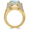 Aquamarine Cushion Cut Sterling Silver Ring - Dripping Halo Engagement Ring for Women