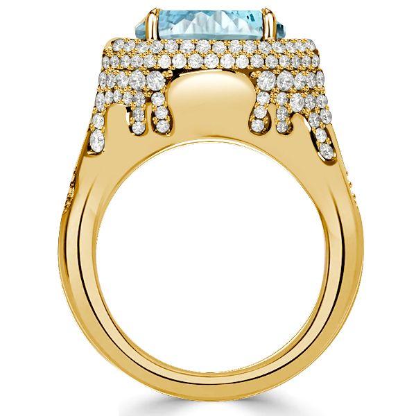 Aquamarine Cushion Cut Sterling Silver Ring - Dripping Halo Engagement Ring for Women