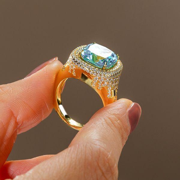 Aquamarine Cushion Cut Sterling Silver Ring - Dripping Halo Engagement Ring for Women