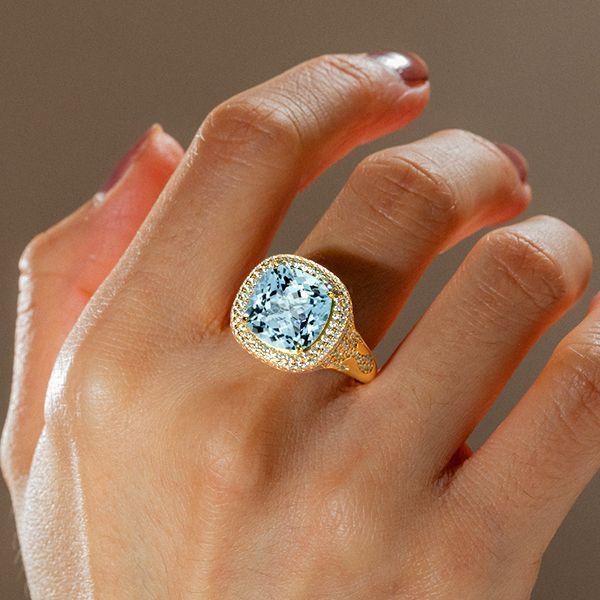 Aquamarine Cushion Cut Sterling Silver Ring - Dripping Halo Engagement Ring for Women